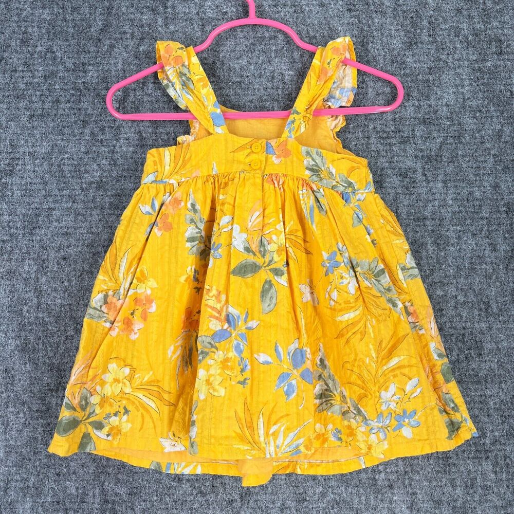 Baby B'gosh Dress Baby Girl 12M Yellow Floral Plaid Button Sleeveless Cotton